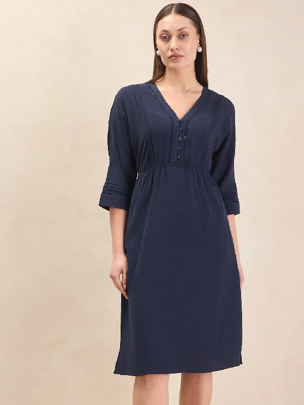 Navy Laced Midi Dress