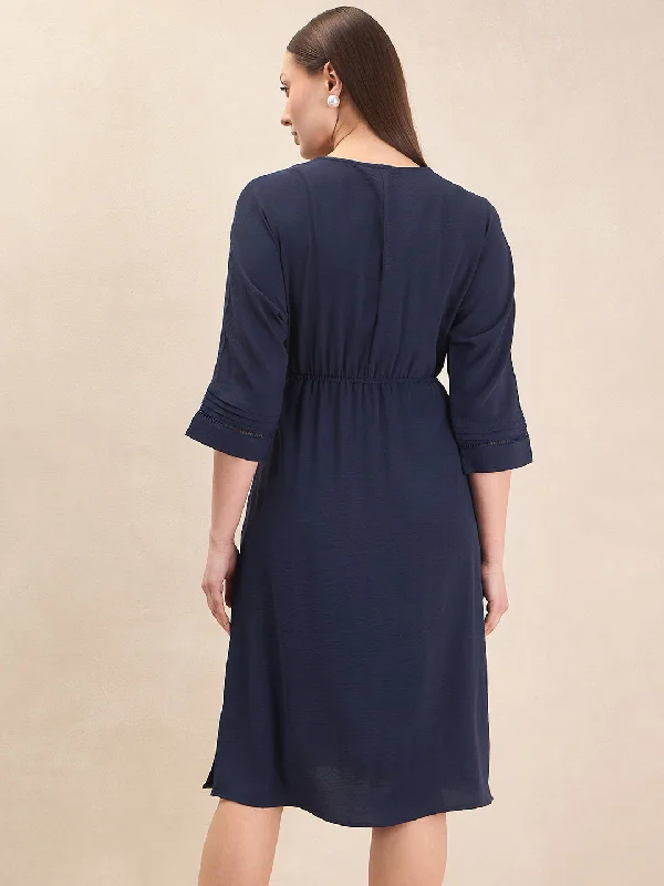 Navy Laced Midi Dress