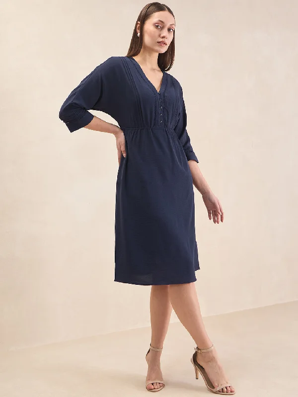 Navy Laced Midi Dress