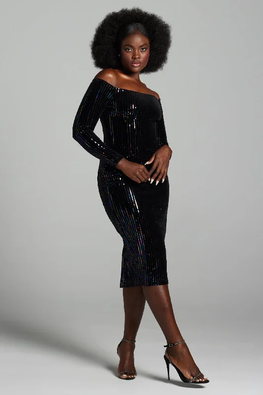 Off Shoulder Long Sleeve Sequins Dress