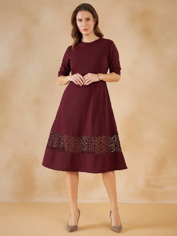 Wine Lace Detail Midi Dress