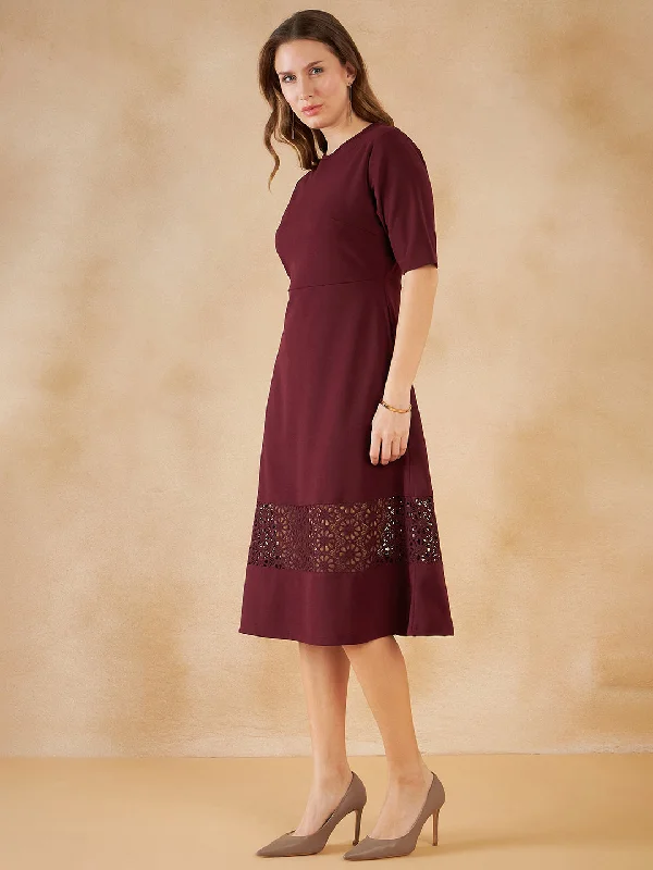 Wine Lace Detail Midi Dress