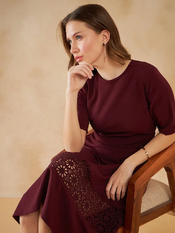 Wine Lace Detail Midi Dress