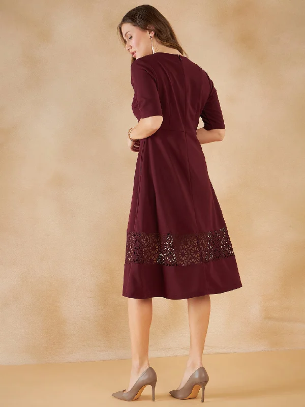 Wine Lace Detail Midi Dress