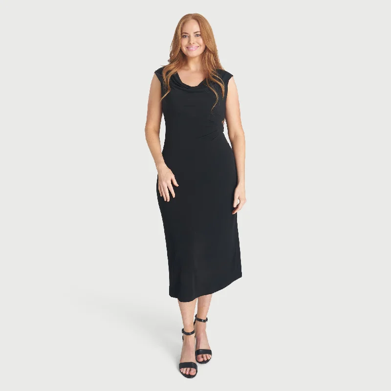 Tonya Black Cowl Neck Midi Dress