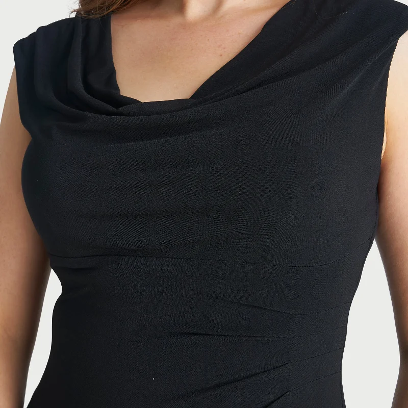 Tonya Black Cowl Neck Midi Dress