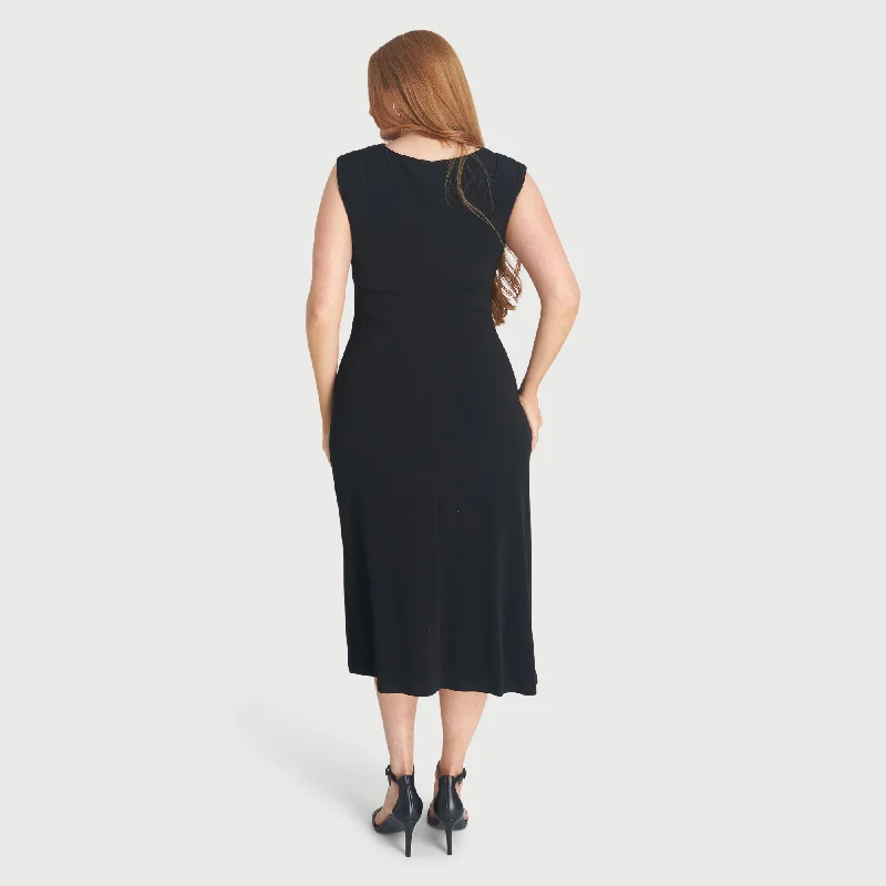 Tonya Black Cowl Neck Midi Dress