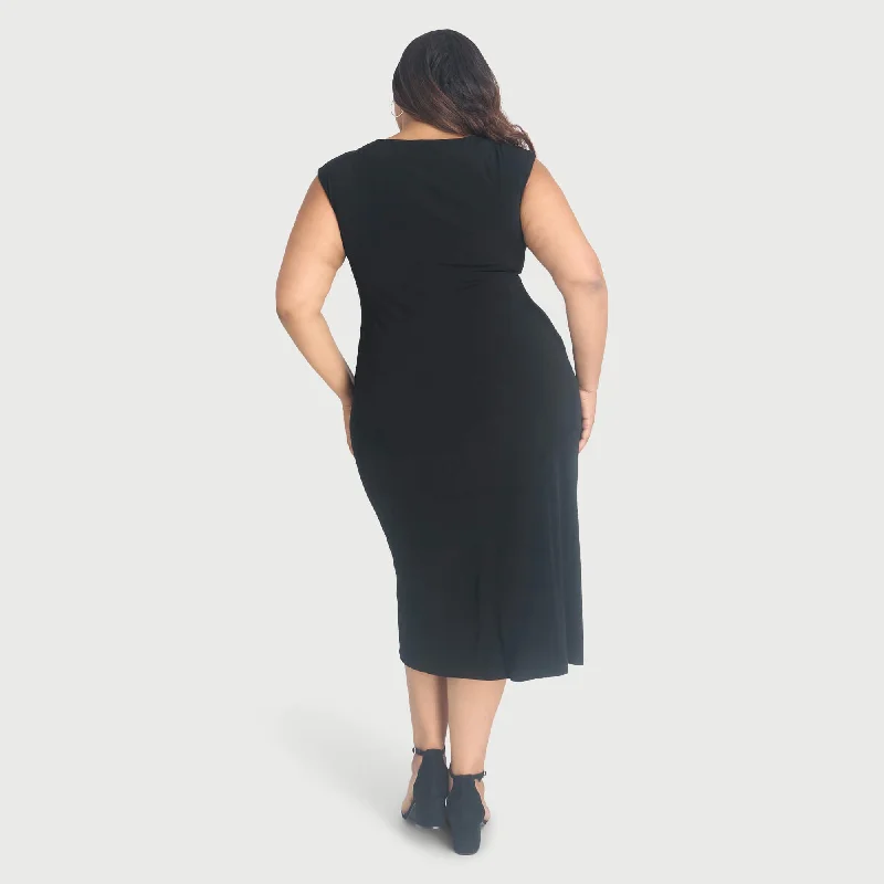 Tonya Black Cowl Neck Midi Dress