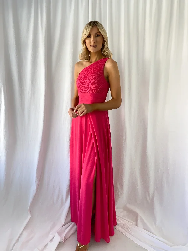 Tracy One Shoulder Draped Top Maxi Dress - Fuchsia