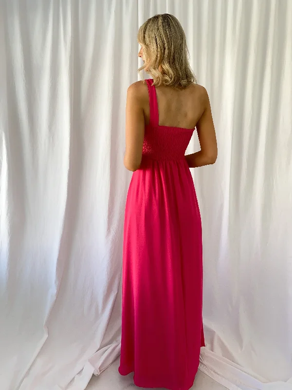 Tracy One Shoulder Draped Top Maxi Dress - Fuchsia