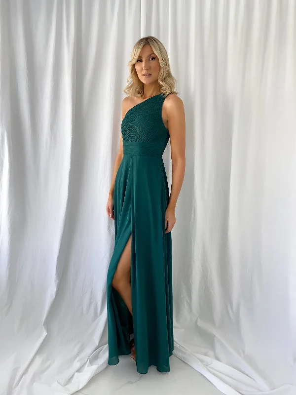 Tracy One Shoulder Draped Top Maxi Dress - Green