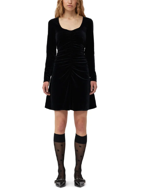 VELVET JERSEY MINI DRESS IN BLACK